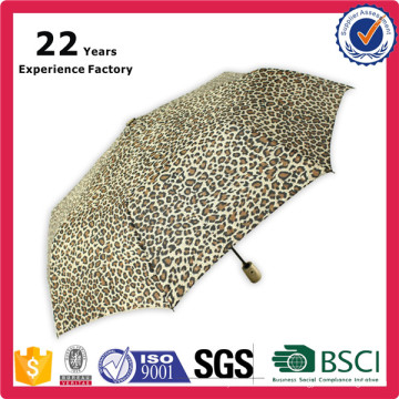 China Hersteller Factory Hohe Qualität OEM Werbe Leopard Print Regenschirm Automatische Öffnen und Schließen